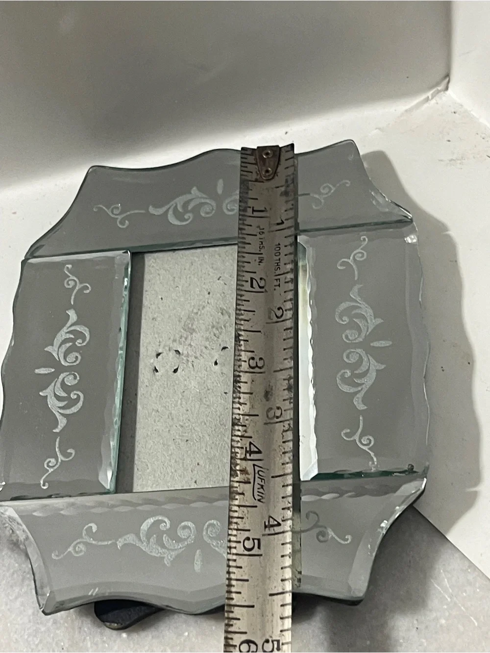 Vintage Venetian Etched Mirror Photo Frame Murano Style Unique Shape 4.5” Sq